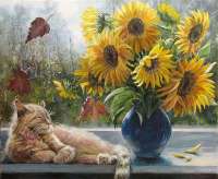 Без бренда «Подсолнухи в синей вазе возле кота» в Кирове