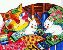 Цветной кот с зайками