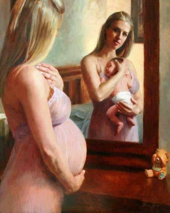 Картина по номерам 40x50 Молодая мамочка