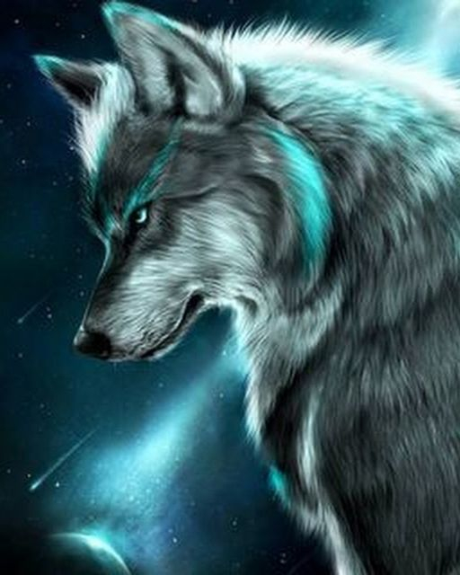 Алмазная мозаика 40x50 Пушистый серый волк на фоне темной ночи