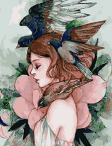 Без бренда «Девушка с большим цветком и птицы» в Кирове в интернет-магазине  Без бренда «Девушка с большим цветком и птицы» в Кирове