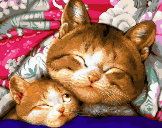 Картина по номерам 40x50 Котёнок с мамой кошкой