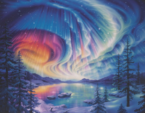 Серверное сияние над небольшим озером