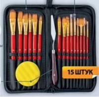 Без бренда «Набор кистей для рисования в чехле, премиум набор (15 нейлоновых кистей, 1 мастихин) красные» в Кирове