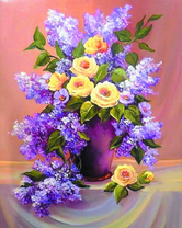 Букет сирени с желтыми розами