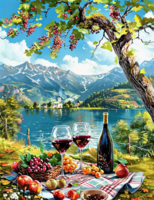 Без бренда «Винный натюрморт с бокалами, бутылкой вина, фруктами и ягодами» в Кирове